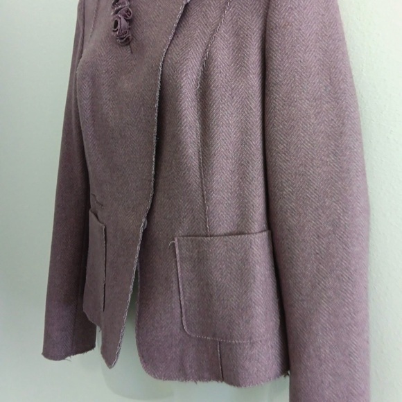 Banana Republic Italian Wool Blazer Size 14 | Lilac Purple Rosette Collar Jacket - Picture 12 of 12